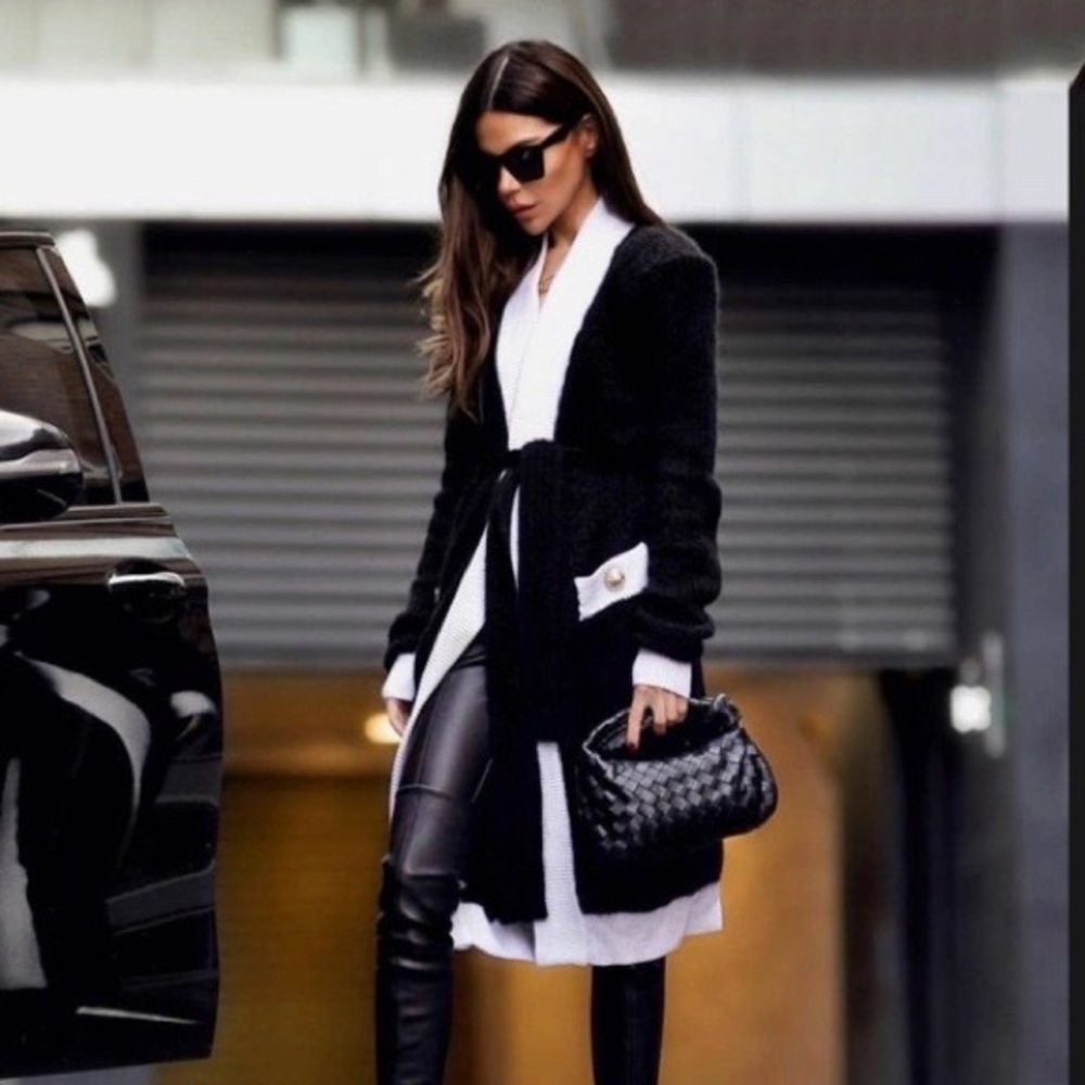❤️Blogger’s Favorite. New - Balmain Belted two- tone ribbed knit cardigan